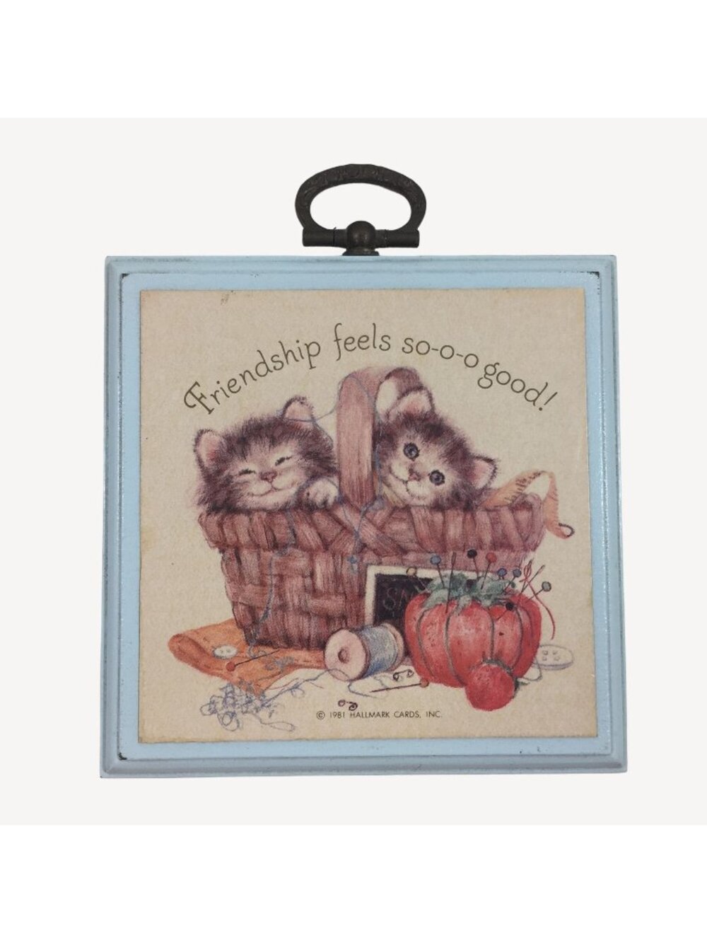 Vintage 1981 Hallmark Cards Plaque "Friendship Feels So-o-o Good!" Kittens 3.5"